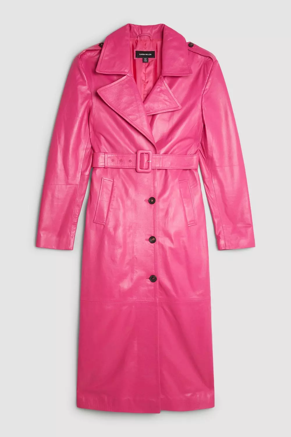 Leather Structured Collared Belted Coat Karen Millen
